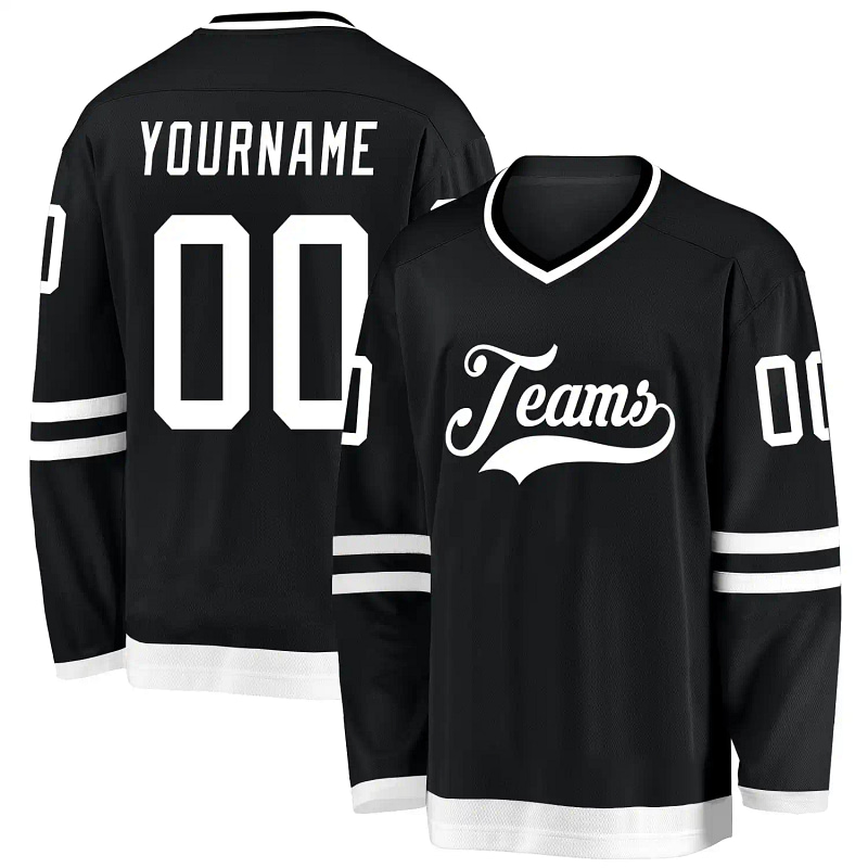 Stitched And Print Black White Hockey Jersey Custom