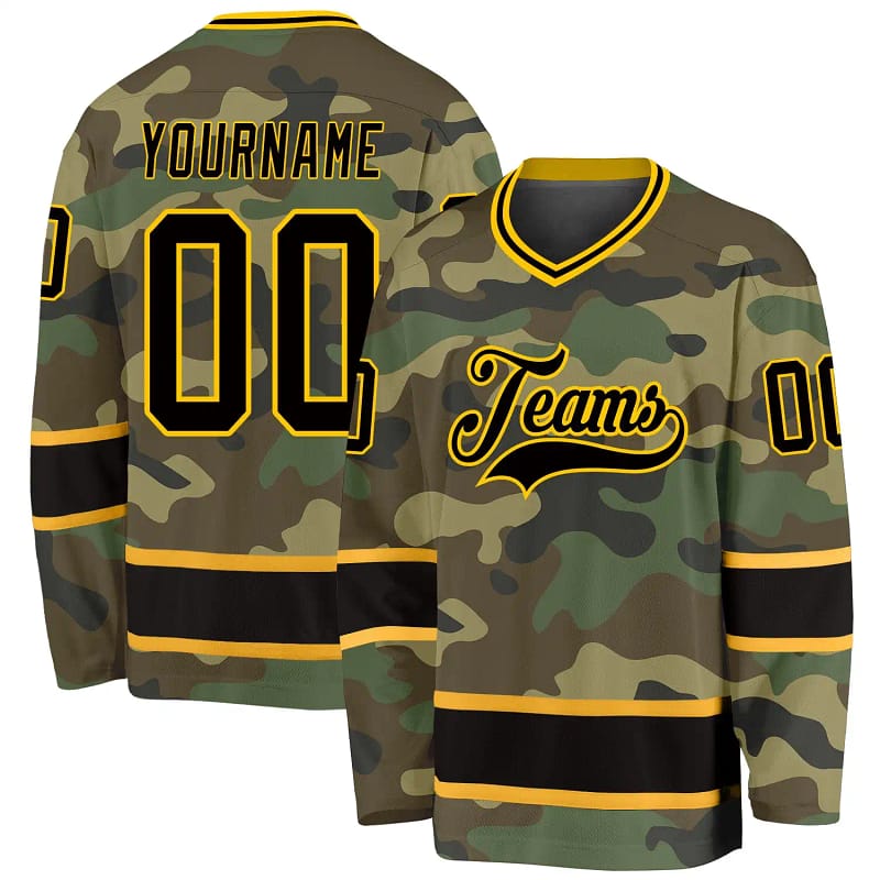 Stitched And Print Camo Black-gold Salute To Service Hockey Jersey Custom