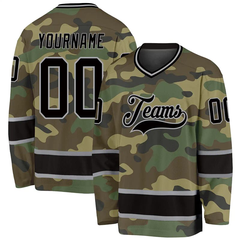 Stitched And Print Camo Black-gray Salute To Service Hockey Jersey Custom
