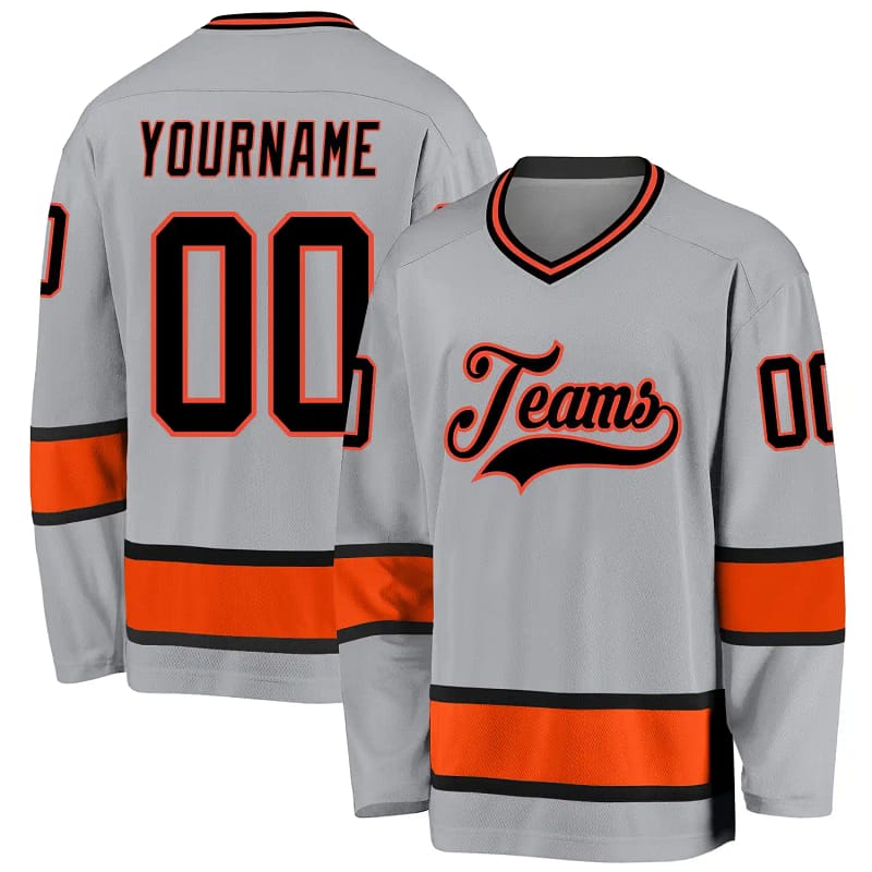 Stitched And Print Gray Black-orange Hockey Jersey Custom