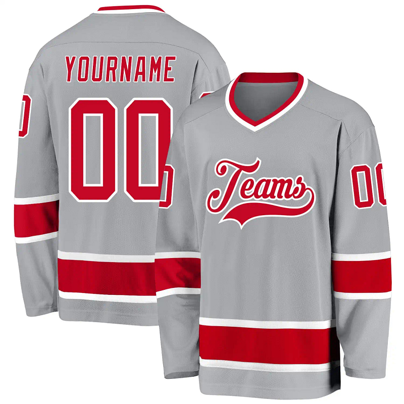 Stitched And Print Gray Red-white Hockey Jersey Custom