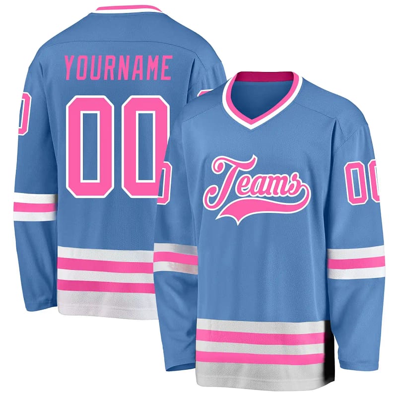 Stitched And Print Light Blue Pink-white Hockey Jersey Custom