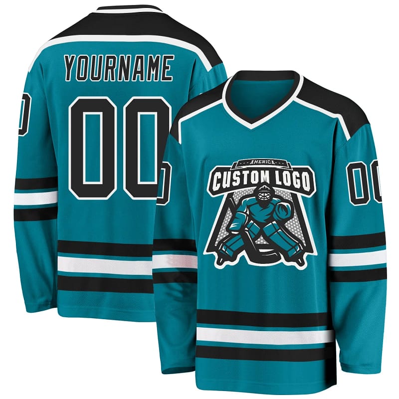 Stitched And Print Teal Black-white Hockey Jersey Custom