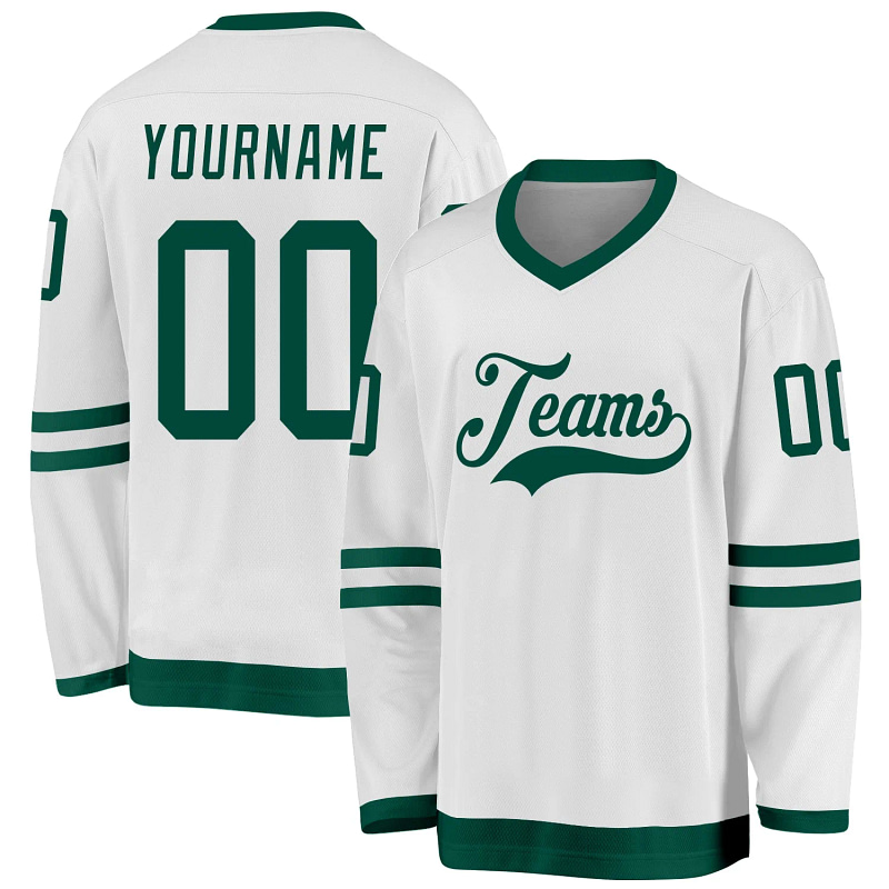 Stitched And Print White Green Hockey Jersey Custom