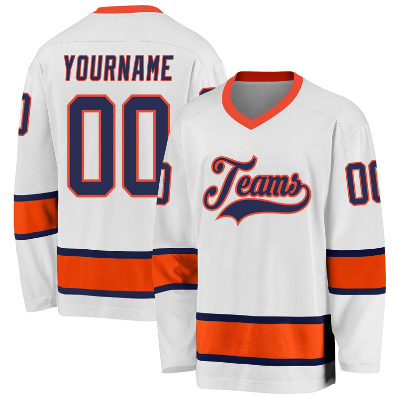 Stitched And Print White Navy-orange Hockey Jersey Custom