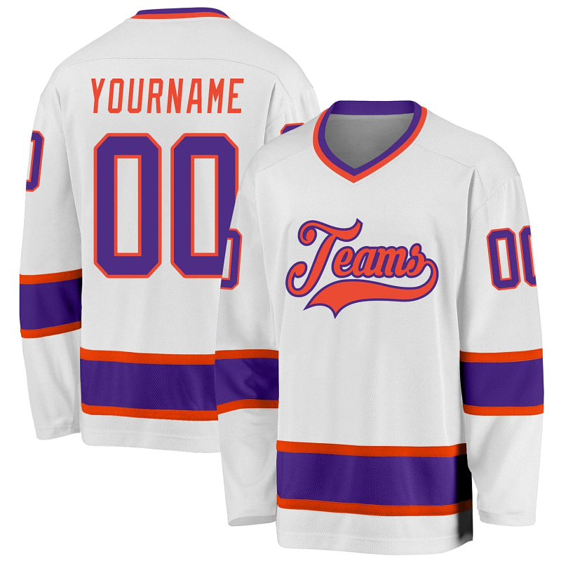 Stitched And Print White Purple-orange Hockey Jersey Custom