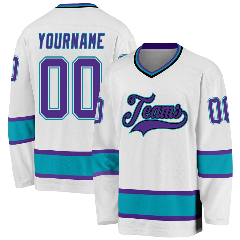 Stitched And Print White Purple-teal Hockey Jersey Custom