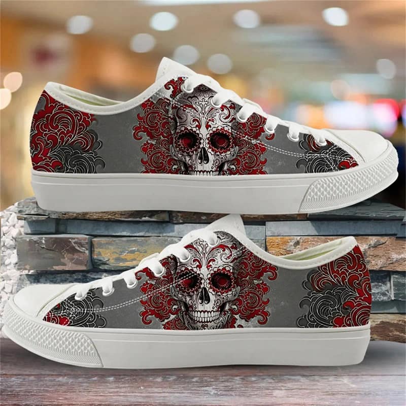 Gothic Skull Print Lace Up Style 2 Custom Amazon Low Top Shoes