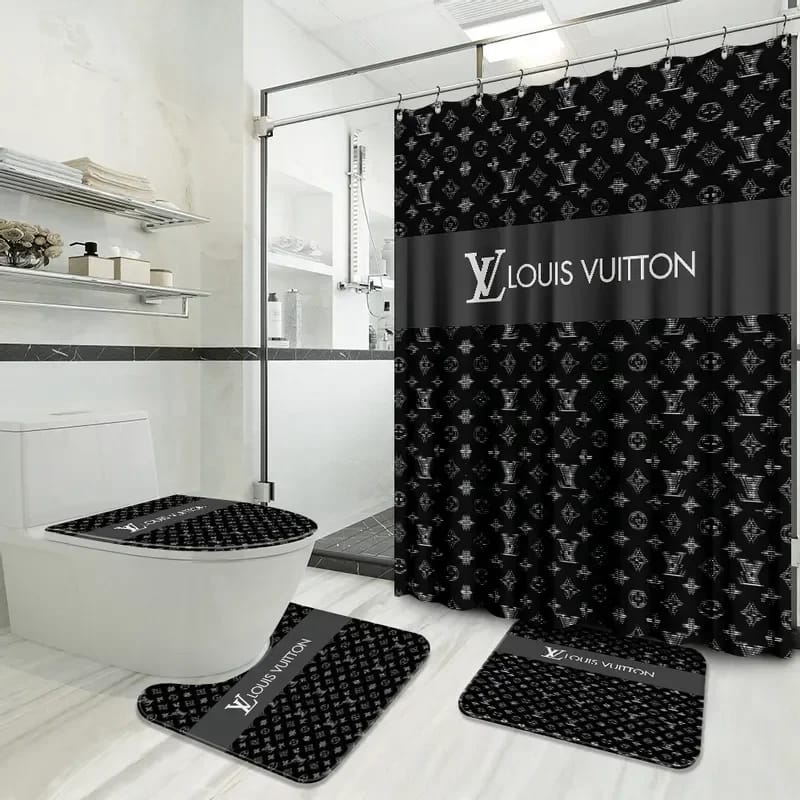 Louis Vuitton Logo Limited Luxury Brand Black Fashion Bathroom Sets
