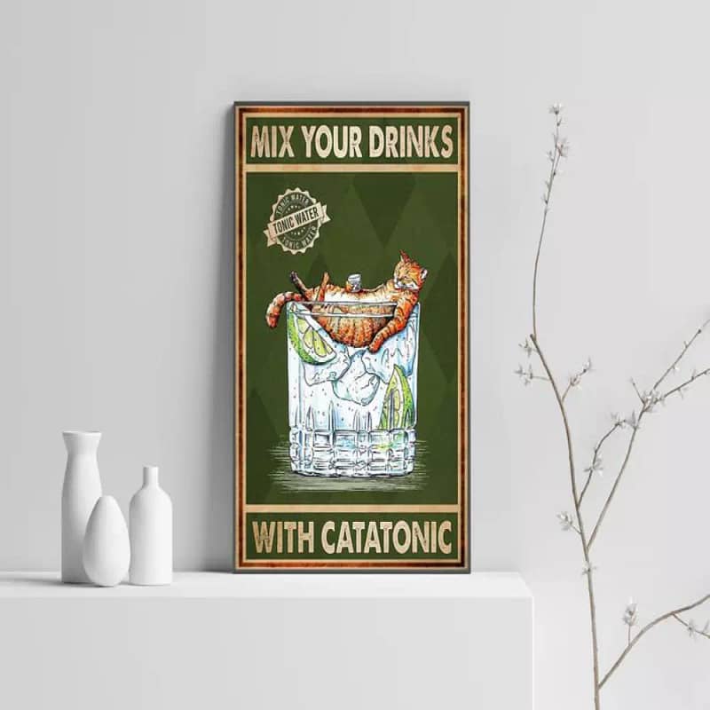 Mix Your Drinks With Catatonic Black Cat Drinking Wine And Printable Wall Poster