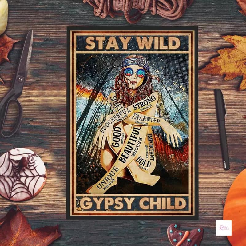 Stay Wild Gipsy Child Hippie Girl Funny Boho Style Printable Wall Art Vintage Decor Poster