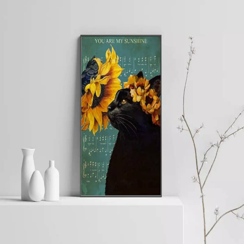 You Are My Sunshine Canvas Art Black Cat Lyric Gift For Lover Print Vintage Poster
