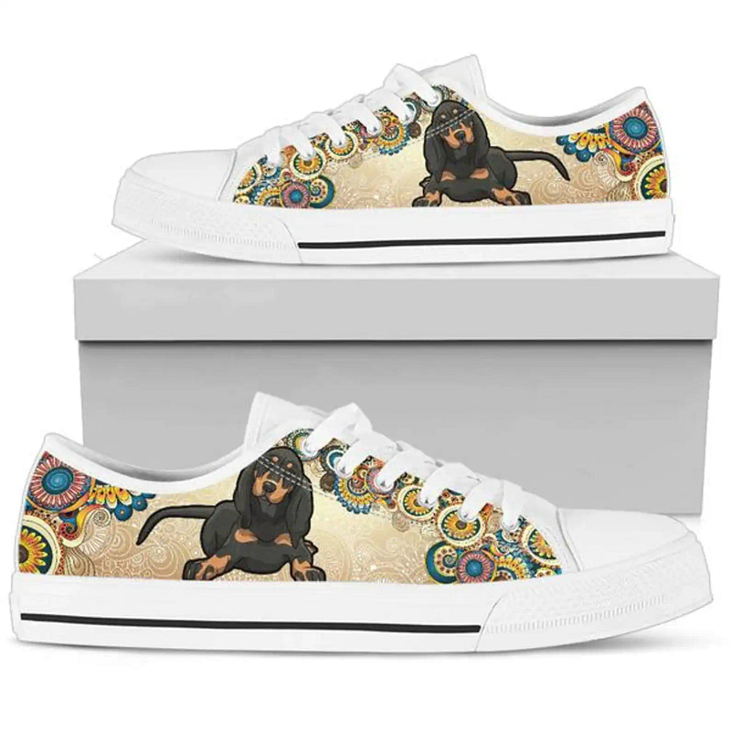 Black Sneakers Coonhound Customized Hippie Art Gifts Dog Lover Pet Low Top Sneakers