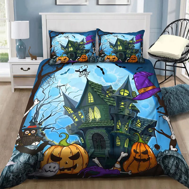 Decor Home Halloween Spooky Castle Quilt Bedding Sets