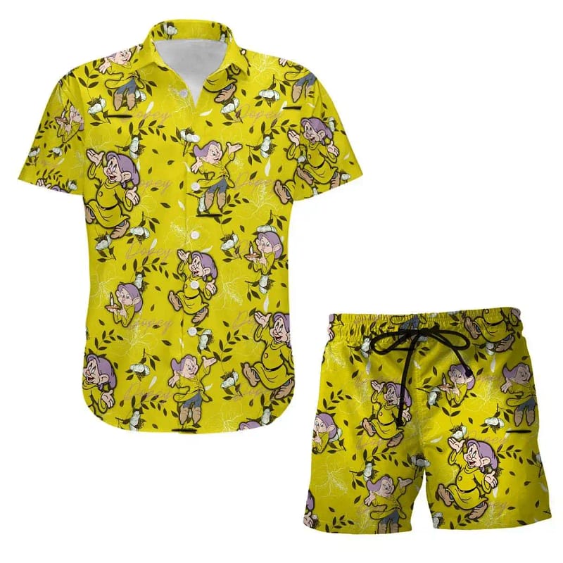 Dopey Dwarf Leafy Disney Summer Tropical Print Vacation Shorts Set Unisex Cartoon Graphic Outfits Men Women Hawaiian shirts