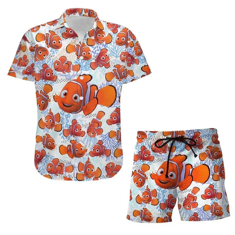 Finding Nemo Fish Disney Summer Tropical Print Vacation Shorts Set Unisex Cartoon Graphic Outfits Men Women Hawaiian shirts