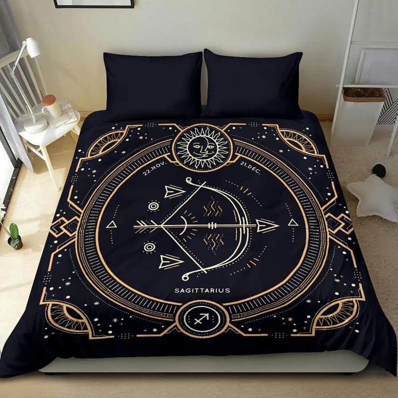 Luxurious Astrological Sagittarius Symbol Gold Zodiac Sign Quilt Bedding Sets