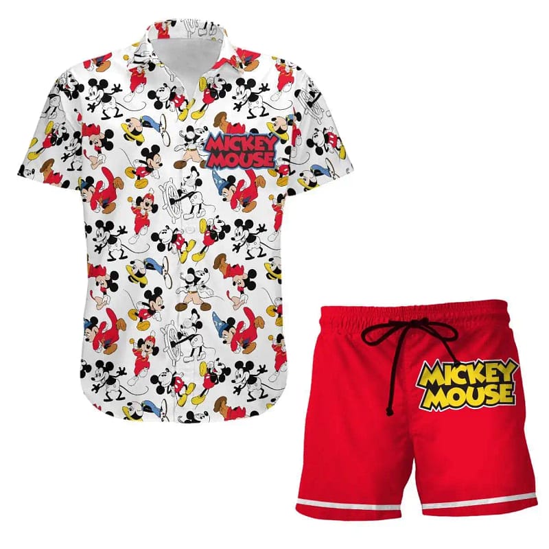 Mickey Mouse Patterns Disney Summer Tropical Print Vacation Shorts Set Unisex Cartoon Graphic Outfits Men Women Hawaiian shirts