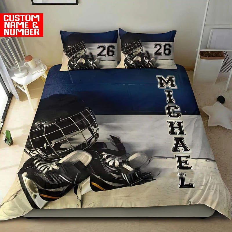Personalized Hockey Team Bedding Custom Name And Number Hockey Quilt Bedding Sets