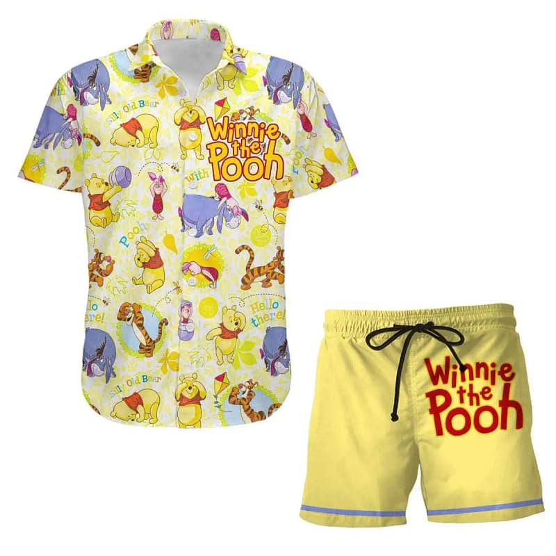 Pooh Eeyore Tigger Piglet Disney Summer Tropical Vacation Shorts Set Unisex Cartoon Graphic Outfits Men Women Hawaiian shirts