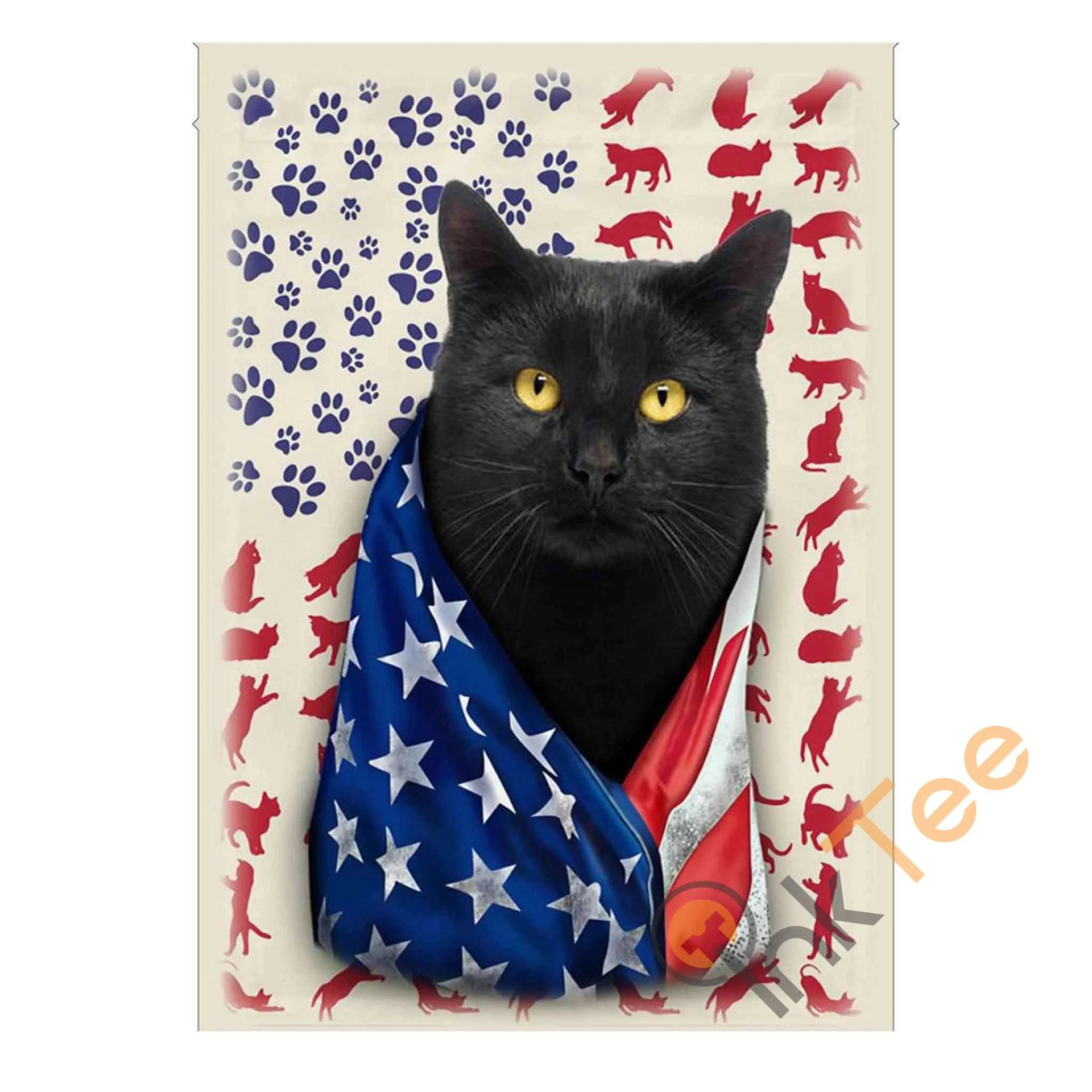 Black Cat Celebrate Fourth Of July Independence Day Garden Flag