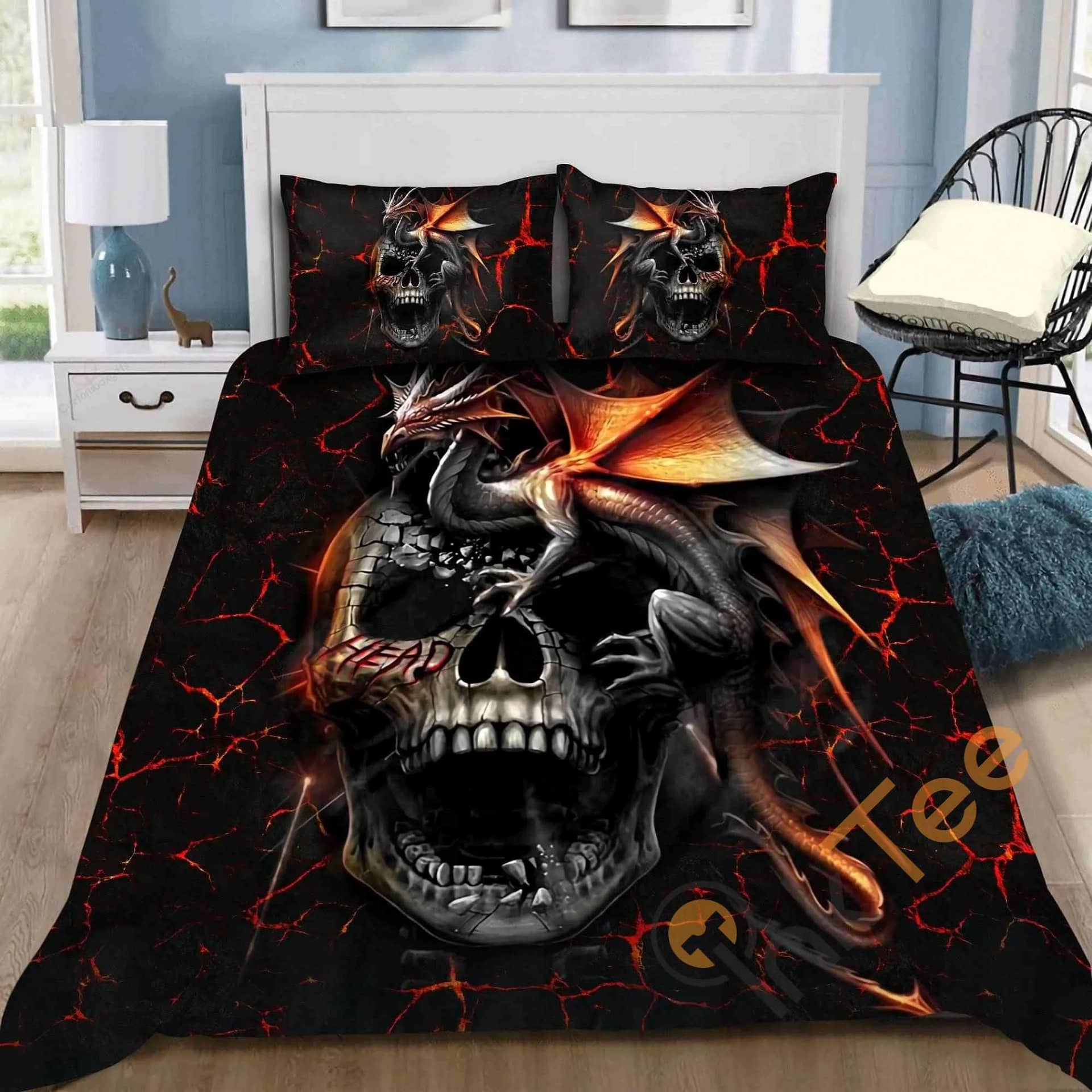 Custom 3D Love Dragon Skull Quilt Bedding Sets