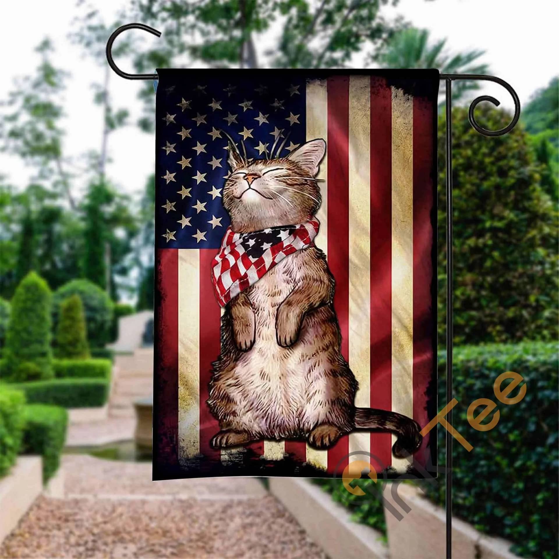 Custom 4th Of July Cat American Garden Flag