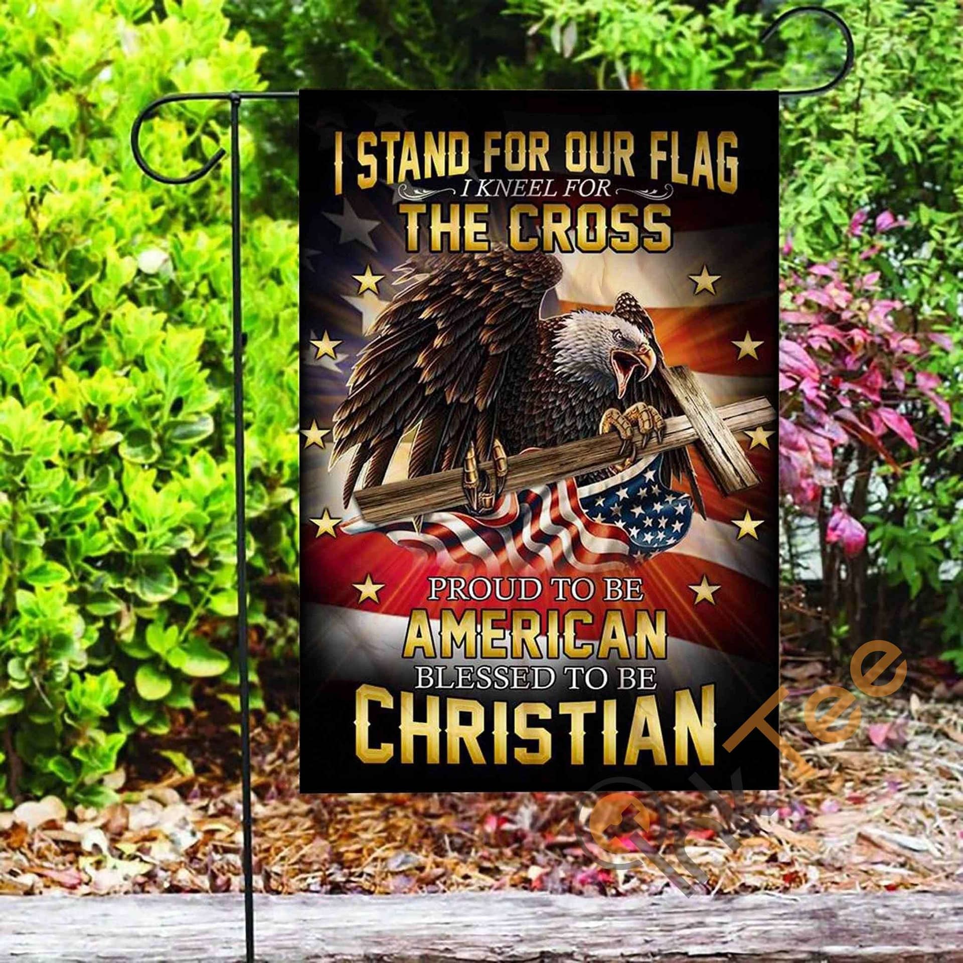 Inktee Store - Custom American Eagle Christian Cross Garden Flag Image