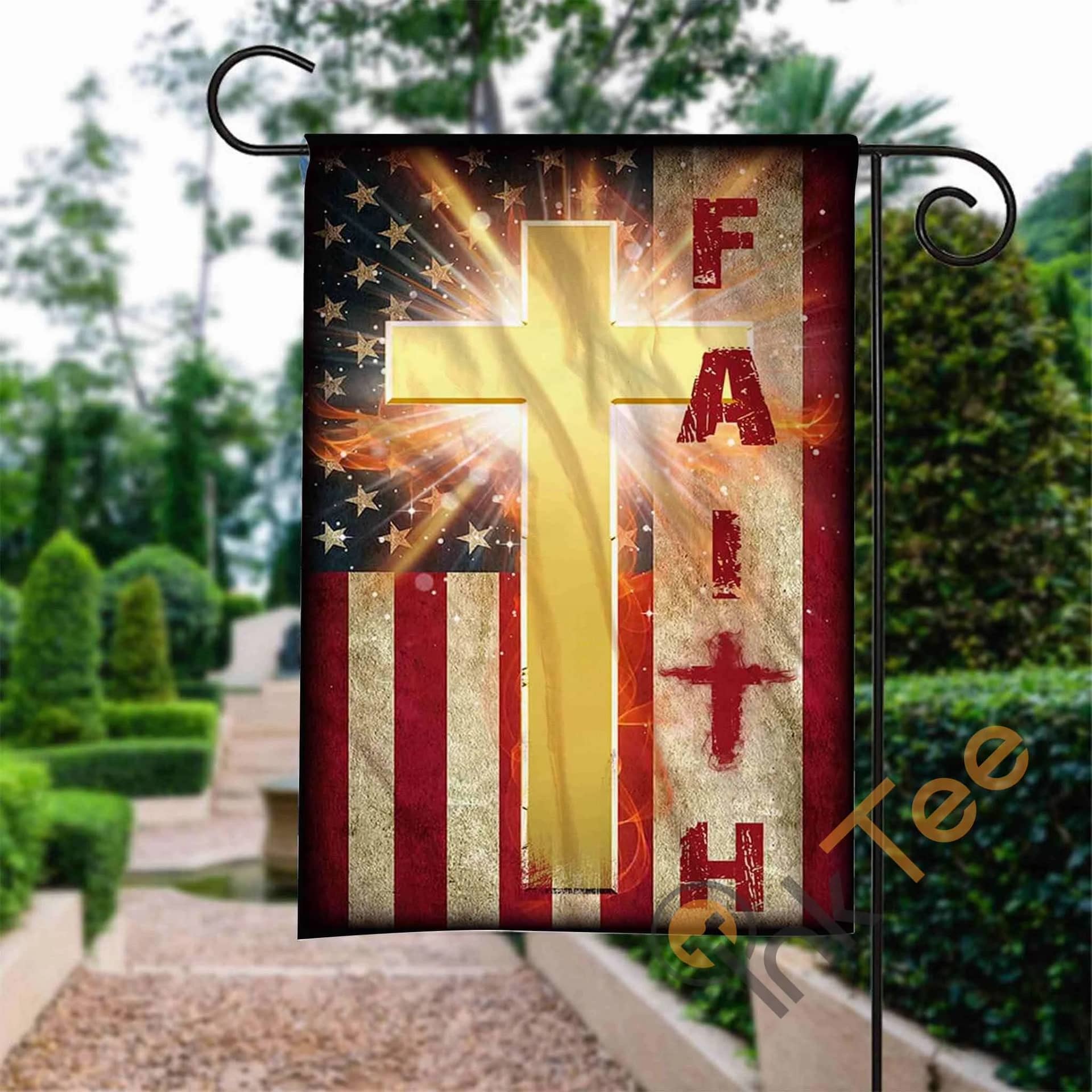 Custom American Faith Cross Garden Flag