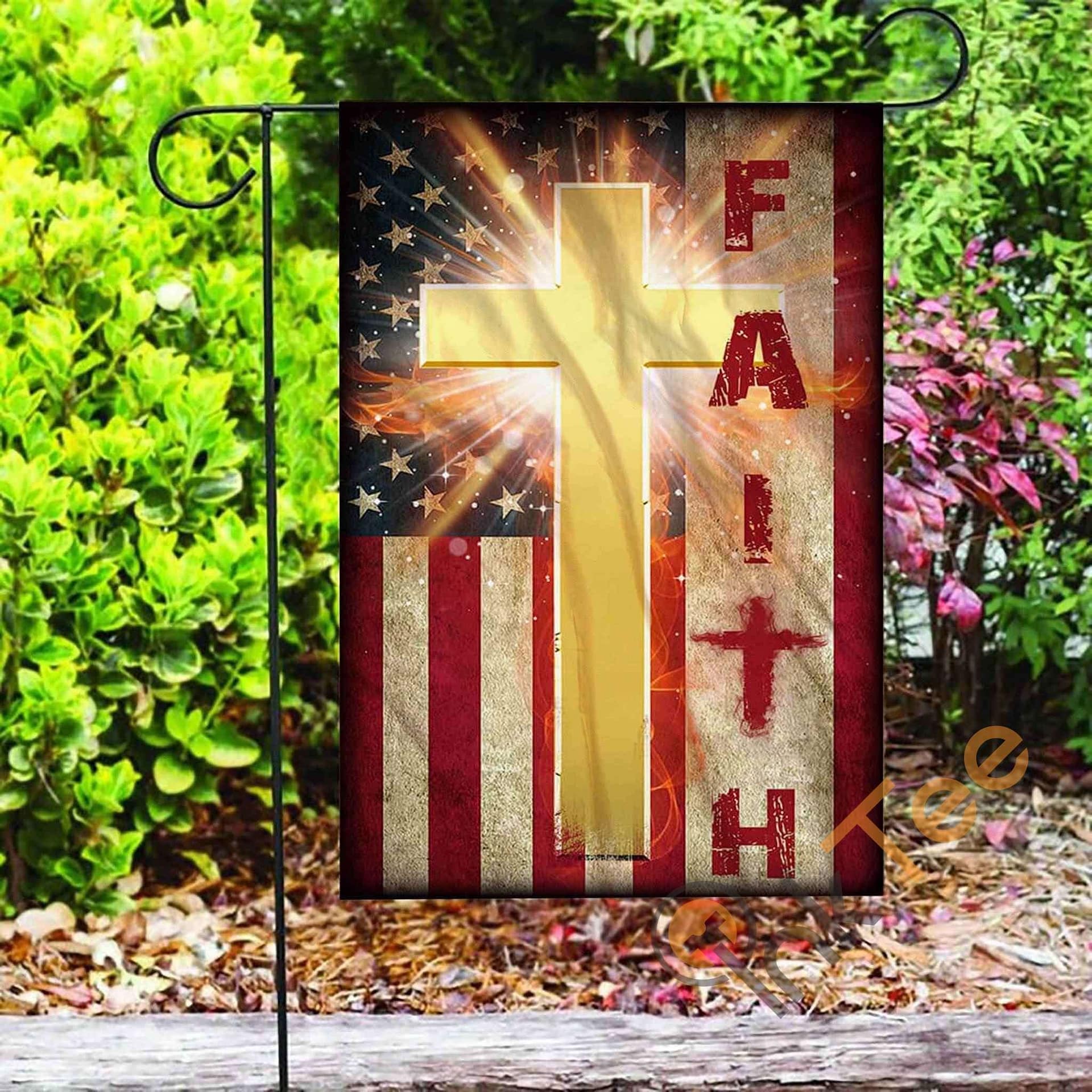 Inktee Store - Custom American Faith Cross Garden Flag Image