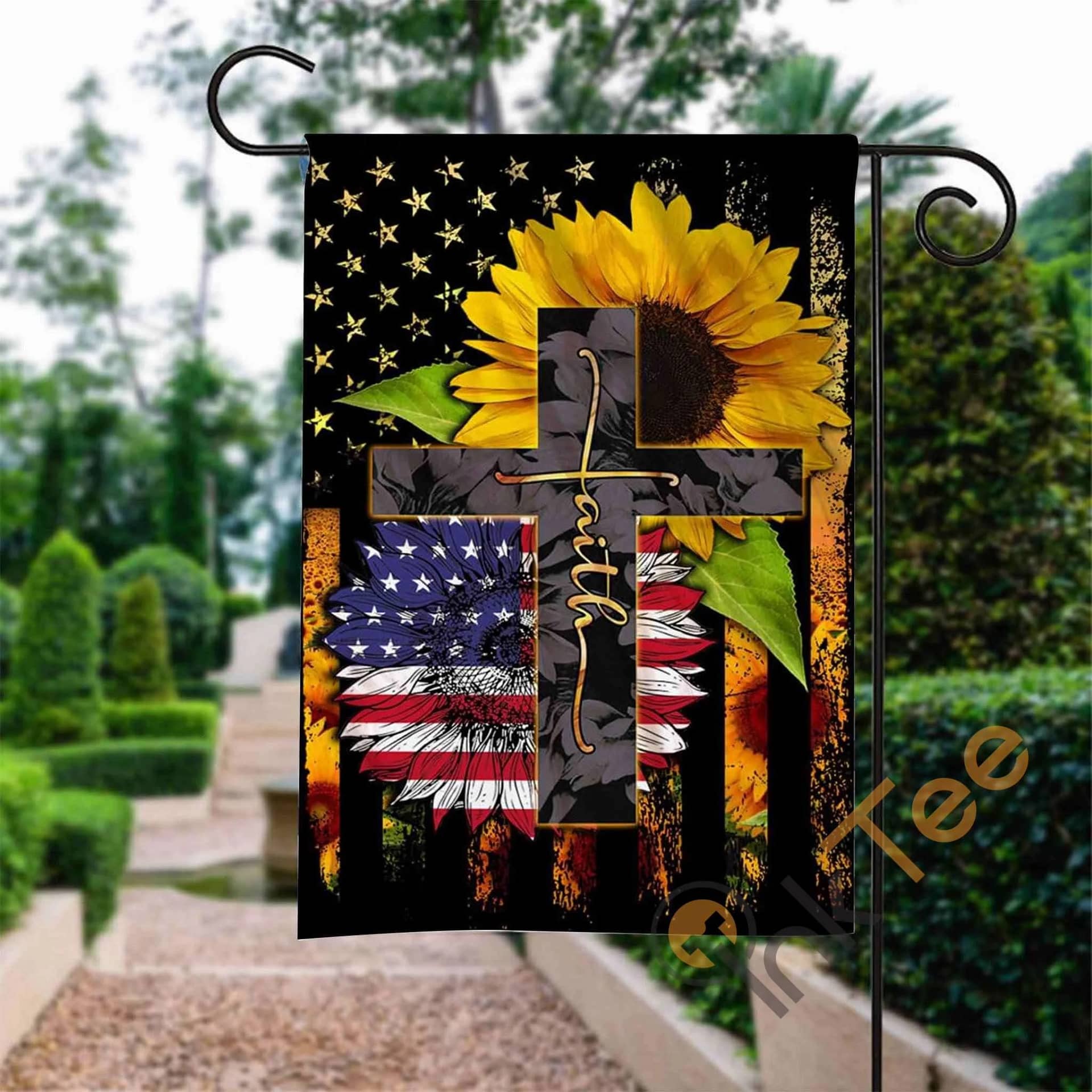 Custom American Faith Sunflower Garden Flag