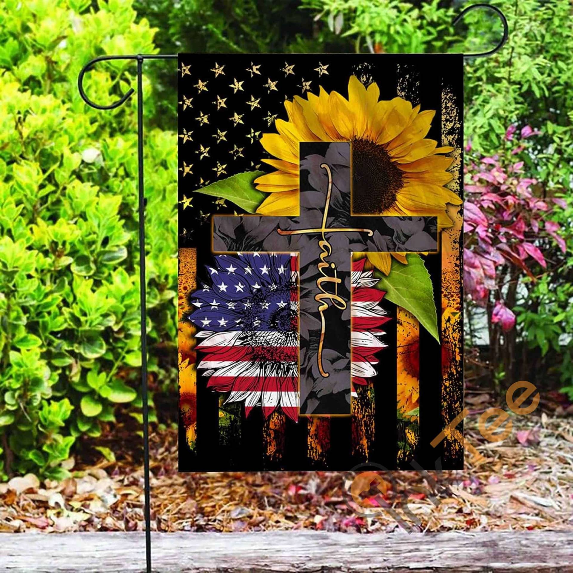 Inktee Store - Custom American Faith Sunflower Garden Flag Image