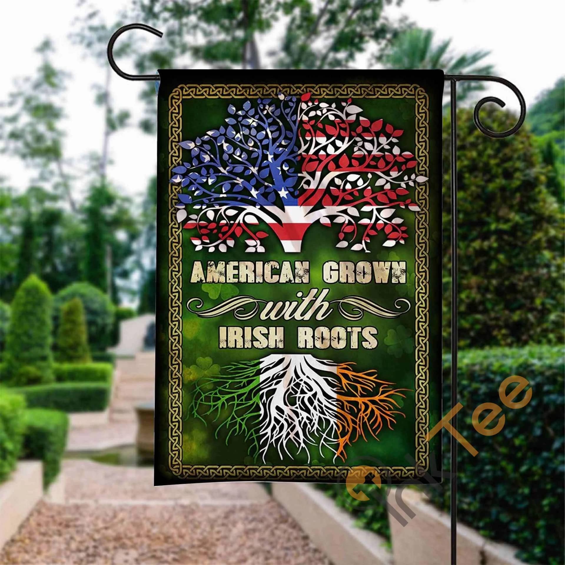 Custom American Grown With Irish Roots Garden Flag
