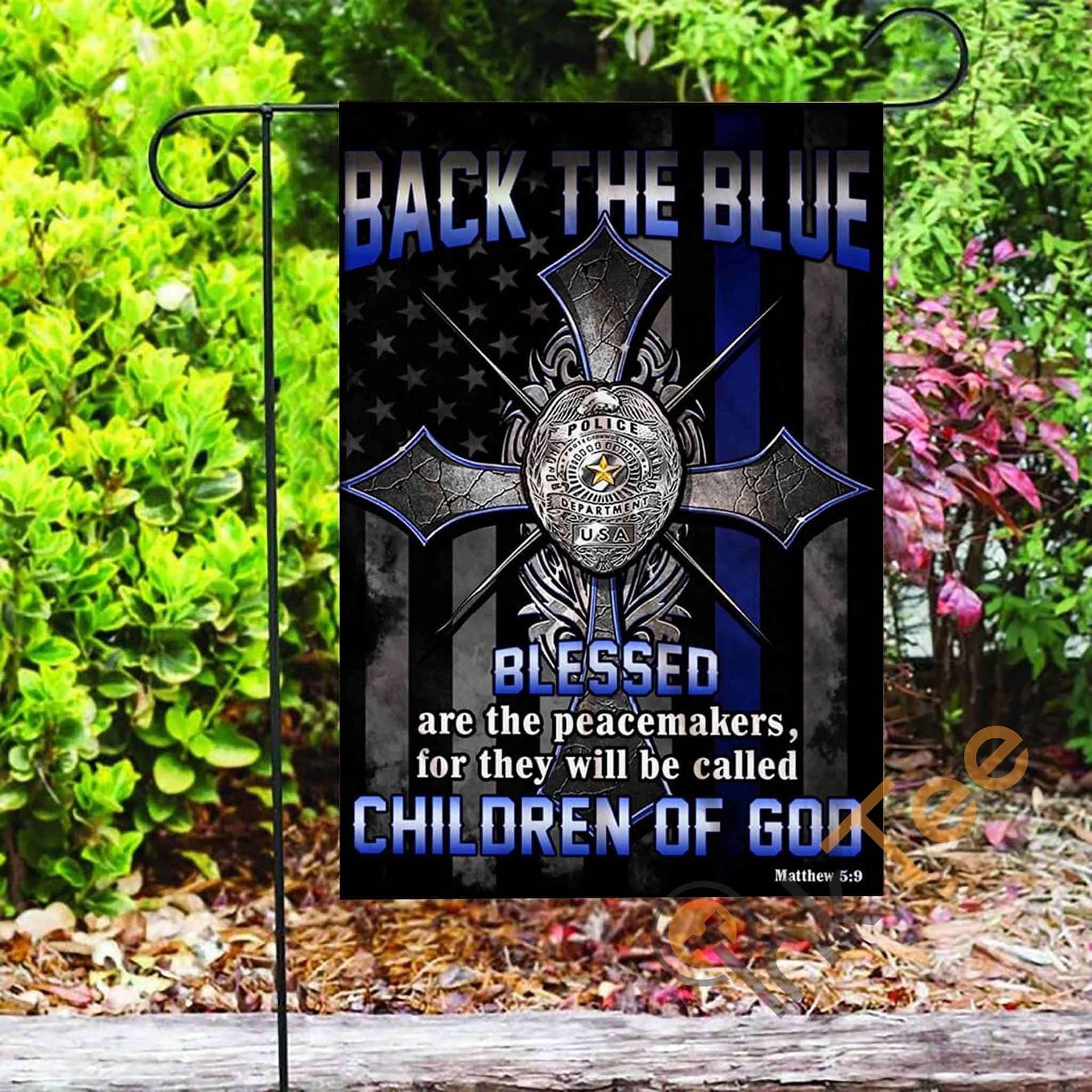 Inktee Store - Custom Back The Blue Police Officer American Us Garden Flag Image