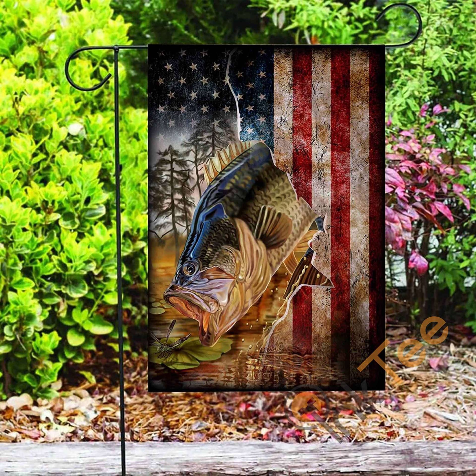 Inktee Store - Custom Bass Fishing America Garden Flag Image