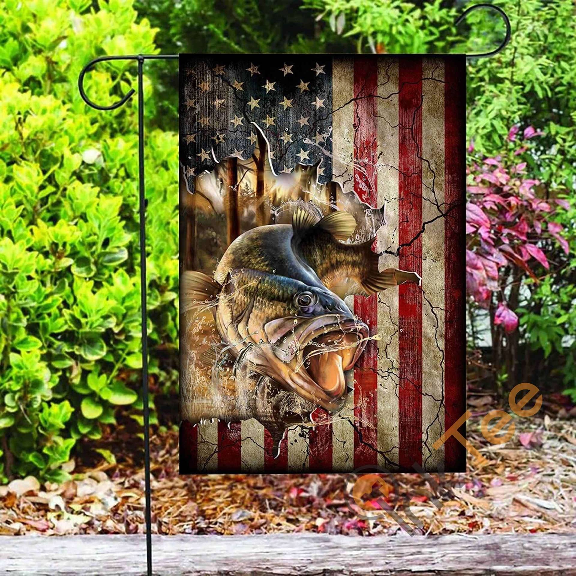 Inktee Store - Custom Bass Fishing American Us Garden Flag Image