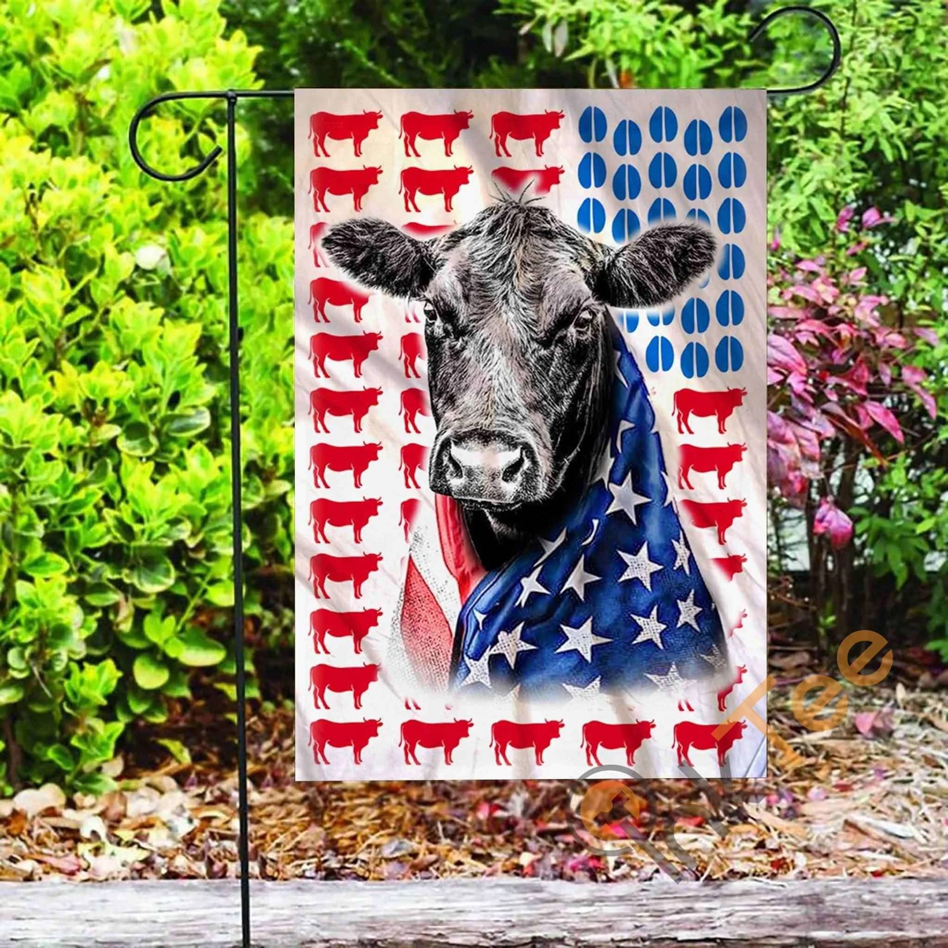 Custom Black Angus Cattle Celebrate Fourth Of July Independence Day Garden Flag