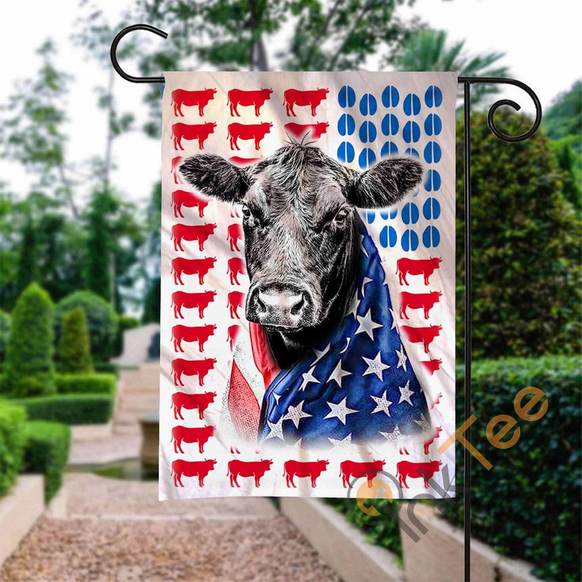 Inktee Store - Custom Black Angus Cattle Celebrate Fourth Of July Independence Day Garden Flag Image
