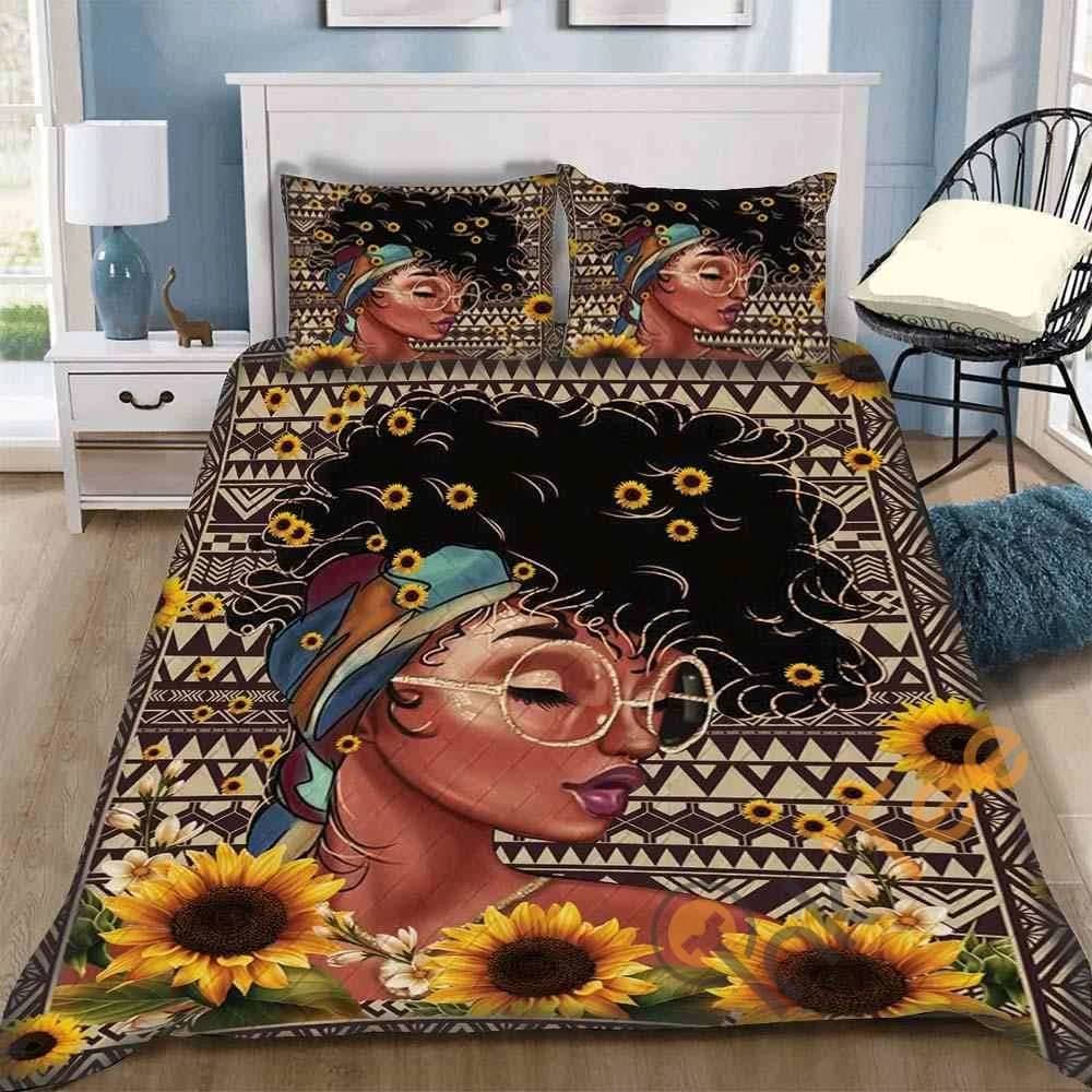 Custom Black Woman Sunflower Quilt Bedding Sets