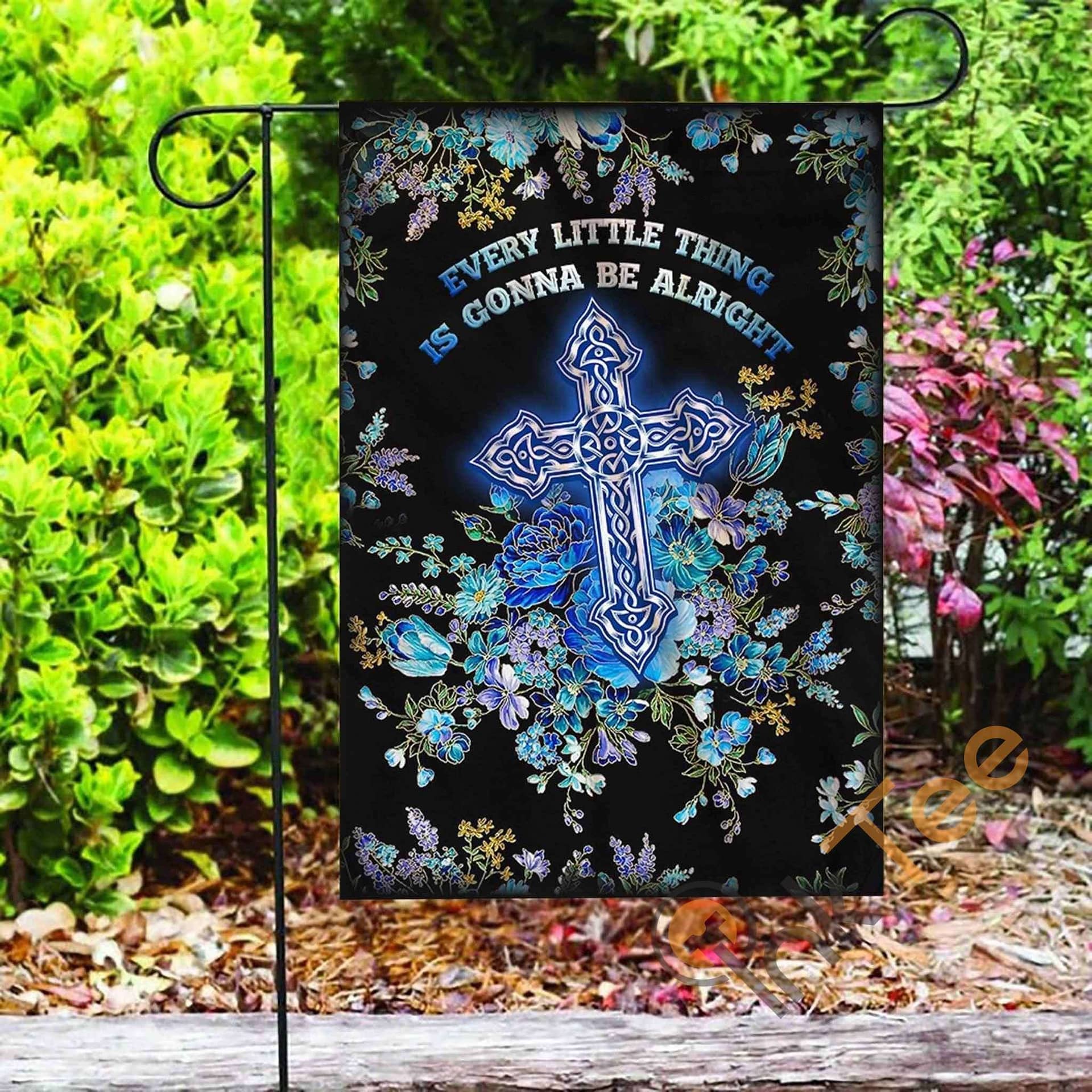 Inktee Store - Custom Christian Cross Every Little Thing Is Gonna Be Alright Garden Flag Image