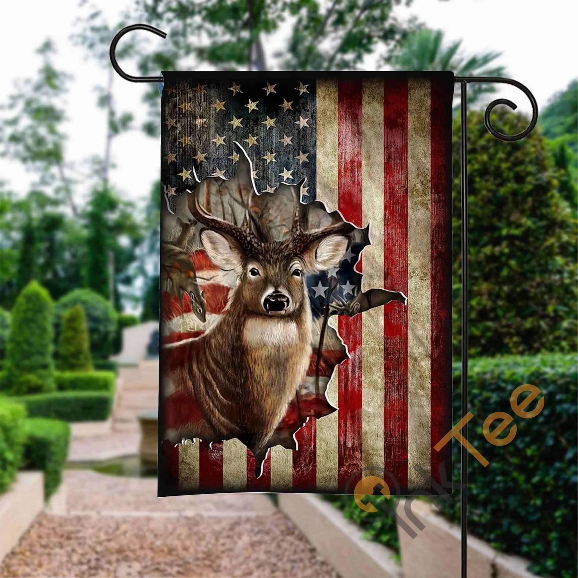 Custom Deer America Us Garden Flag