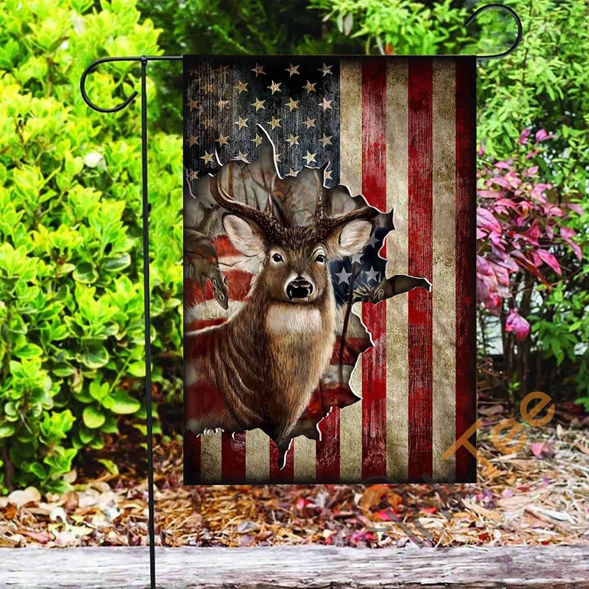 Inktee Store - Custom Deer America Us Garden Flag Image