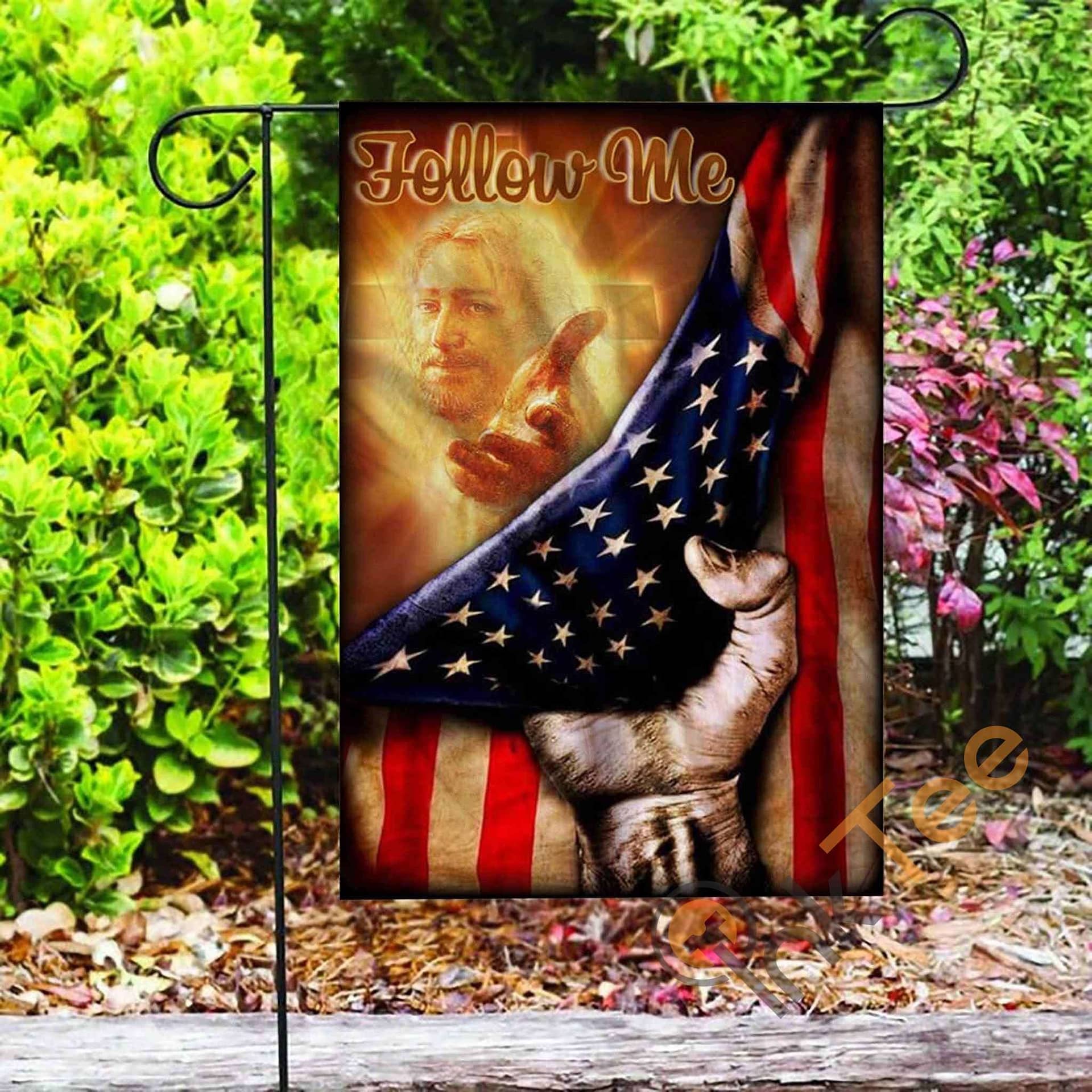 Inktee Store - Custom Follow Me Christian American Garden Flag Image