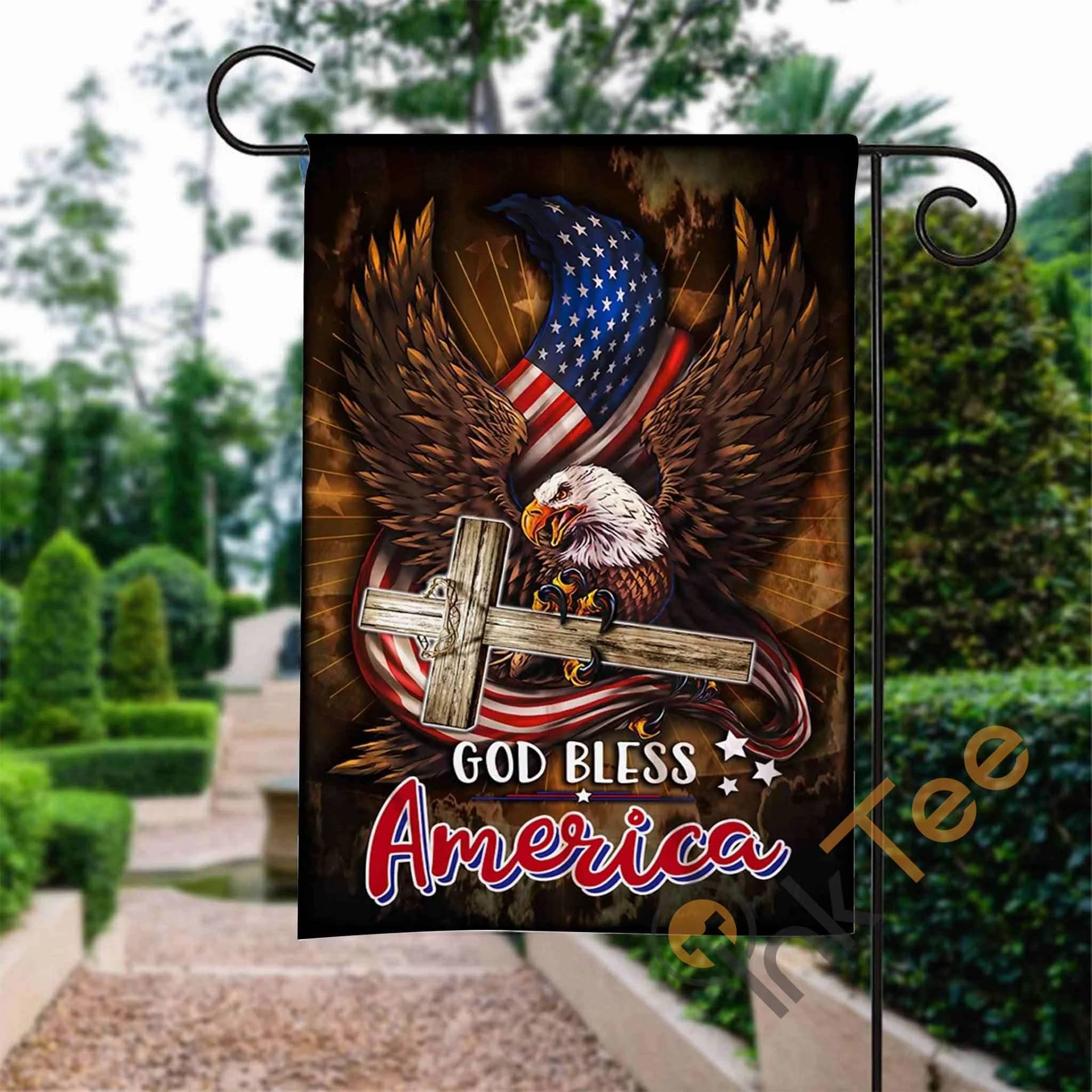 Custom God Bless America Eagle Christian Cross Garden Flag