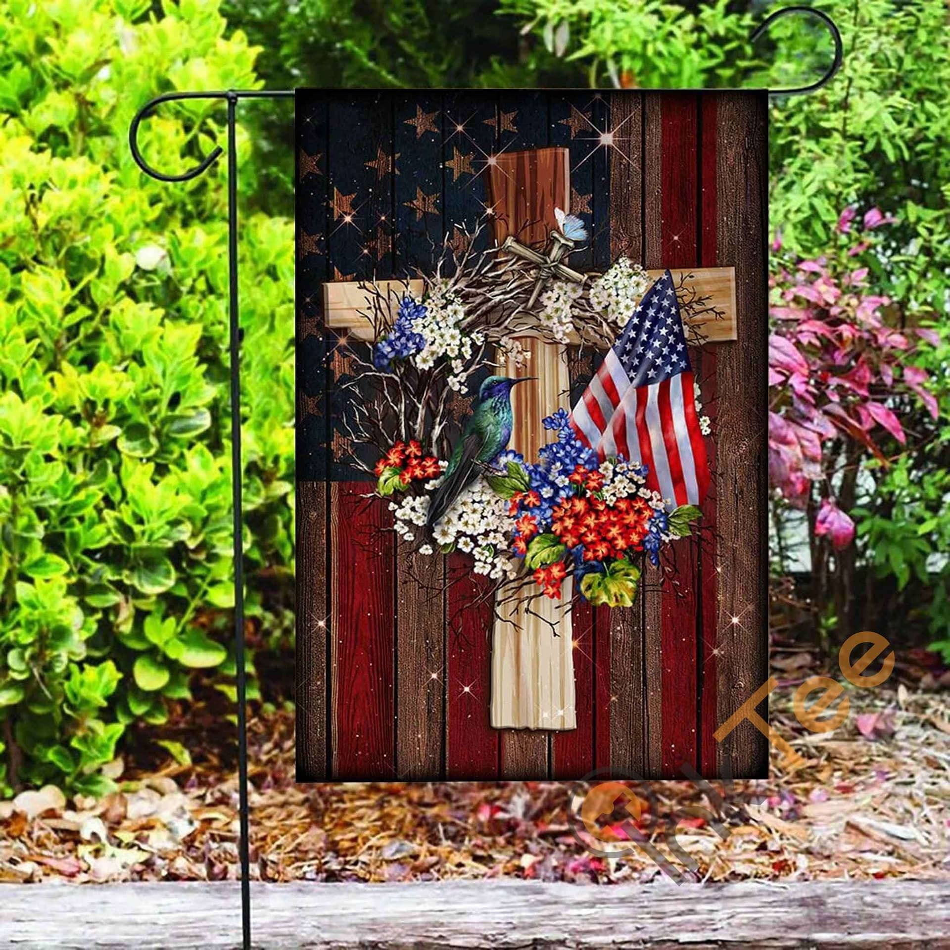 Inktee Store - Custom God Bless America Hummingbird Garden Flag Image