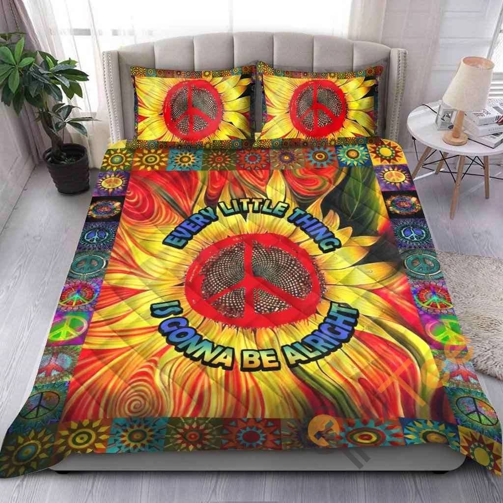Custom Hippie Every Little Thing Is Gonna Be Alright Sunflower Quilt Bedding Sets