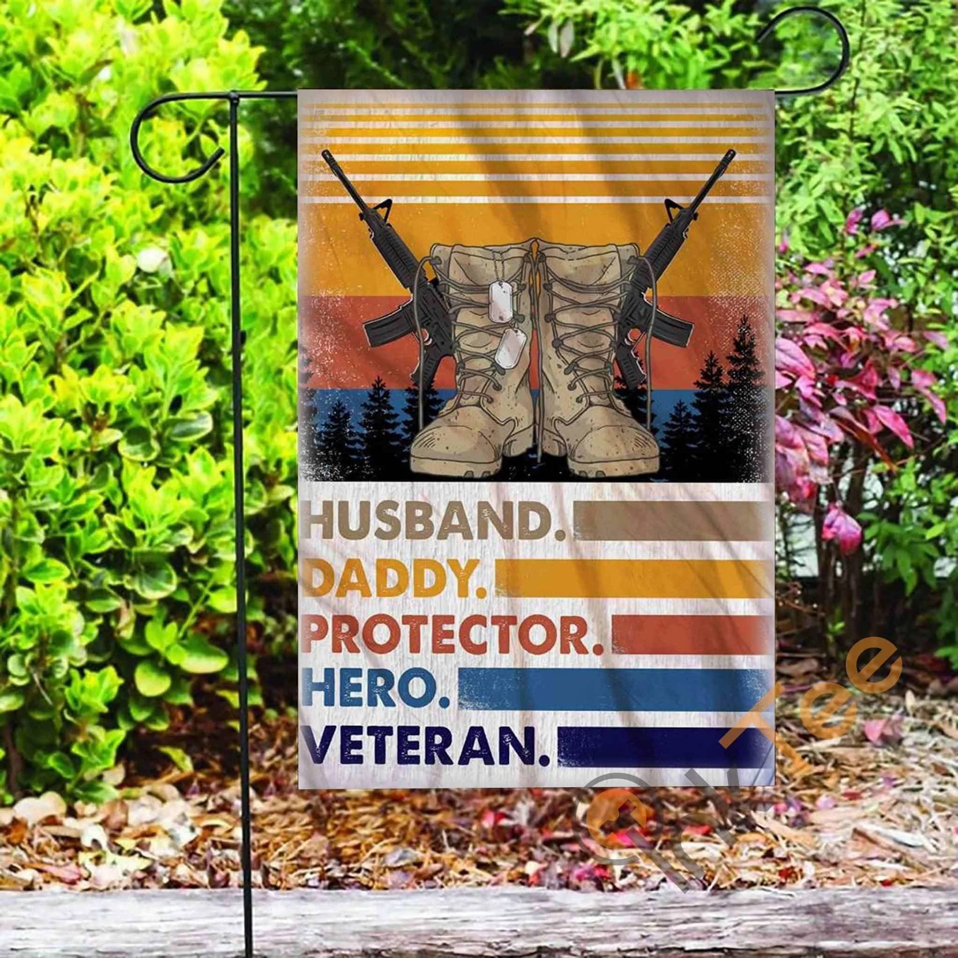 Custom Husband Daddy Protector Hero Army Veteran Garden Flag