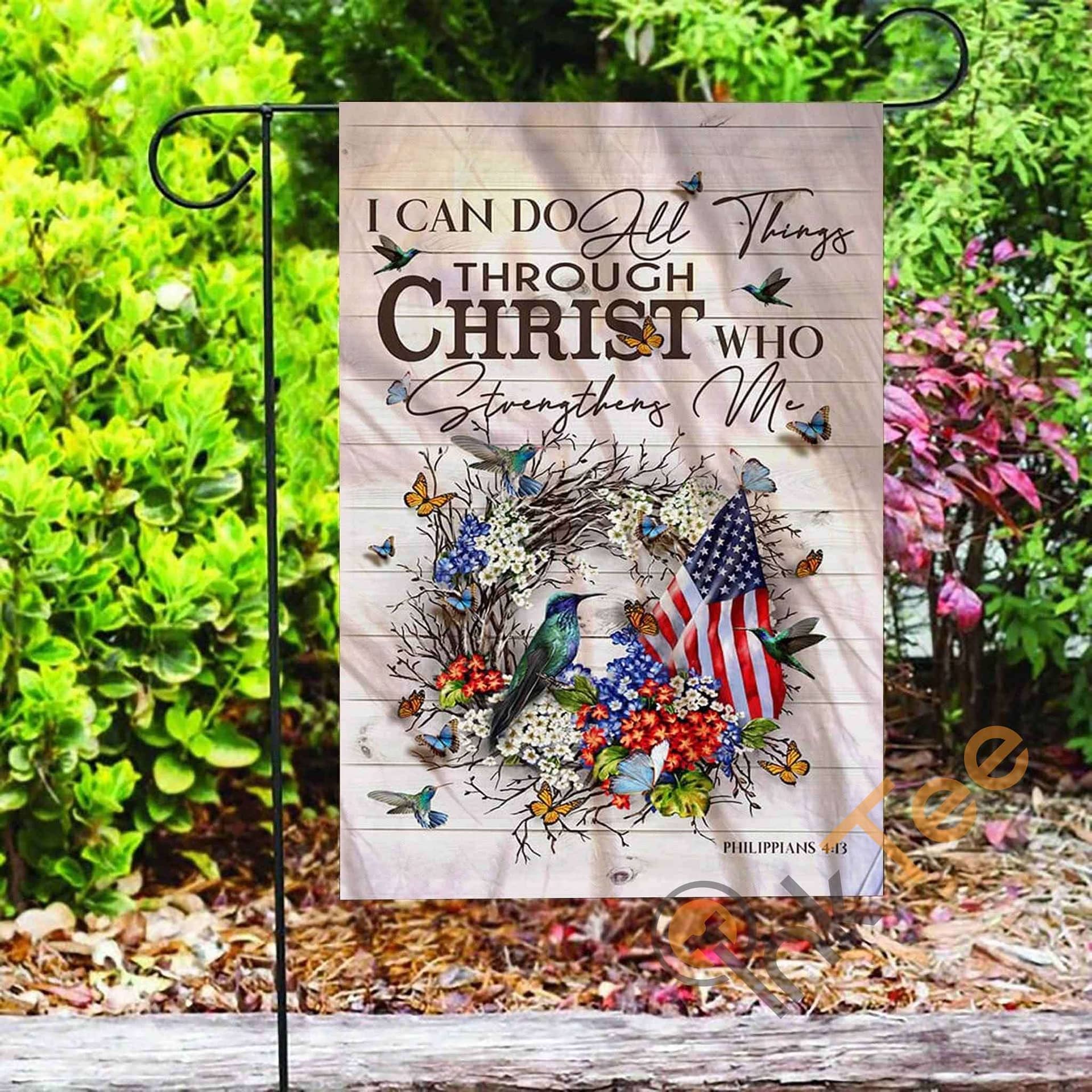 Inktee Store - Custom I Can Do All Things Through Christ Hummingbird Garden Flag Image