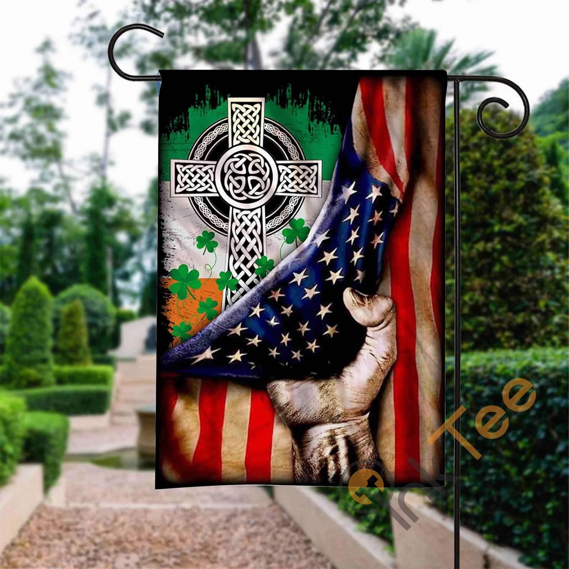 Custom Irish Celtic Knot Christian Cross Garden Flag