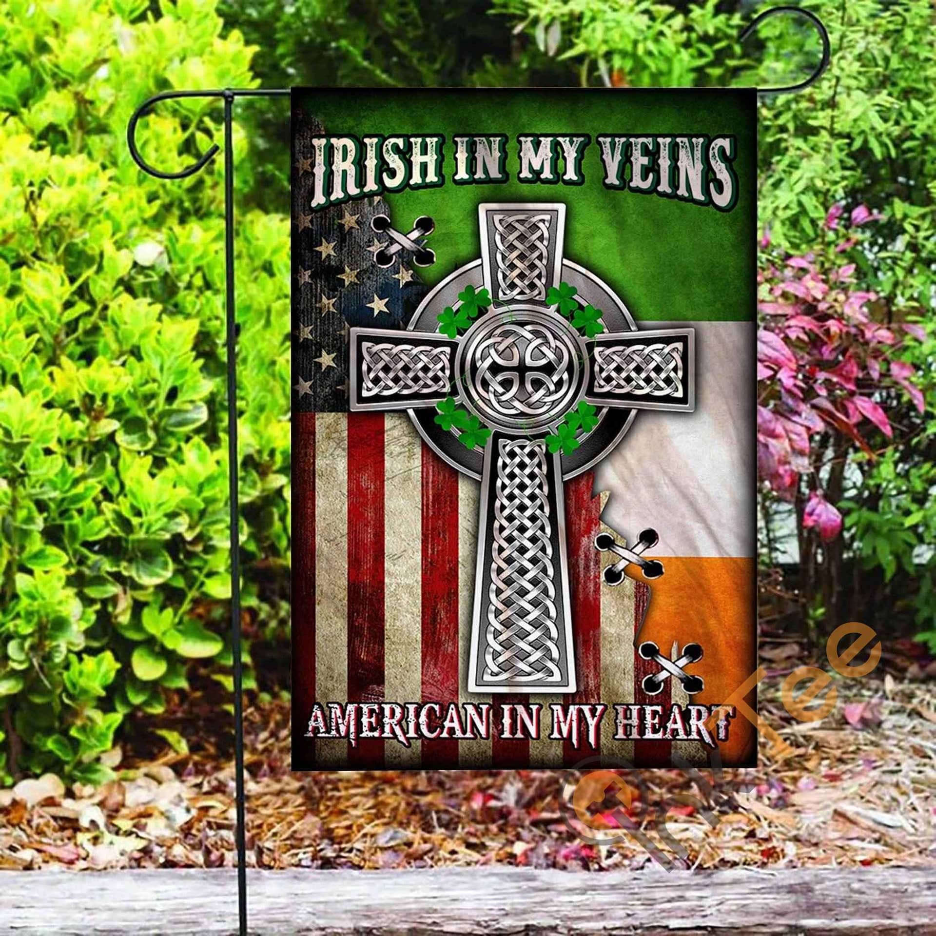 Inktee Store - Custom Irish In My Veins American In My Heart Garden Flag Image